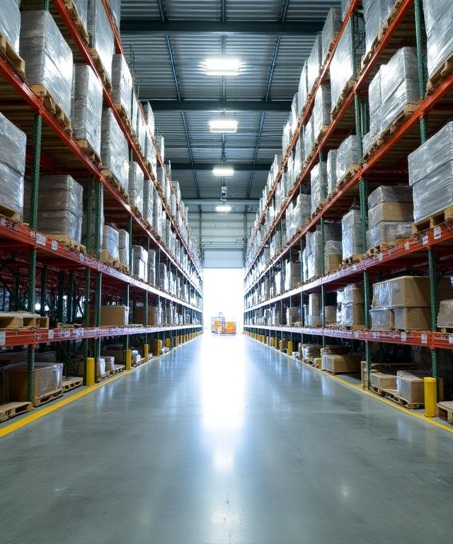 Spacious logistics warehouse interior
